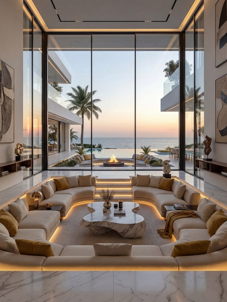 Terraza con vistas al mar al atardecer